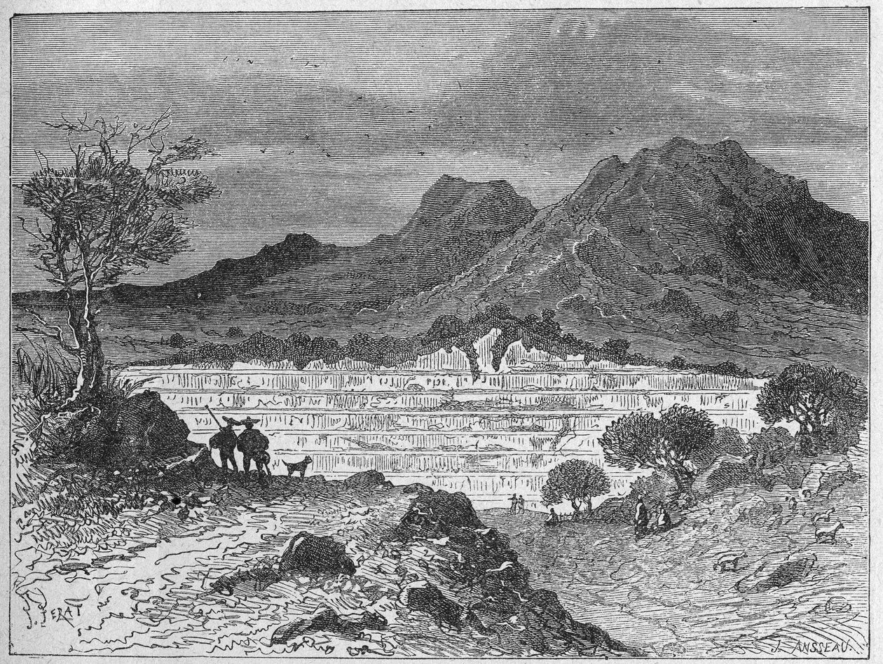 Otevřený lom na kamennou sůl v Cardone, asi 1880 (rytina) od Unbekannter Künstler