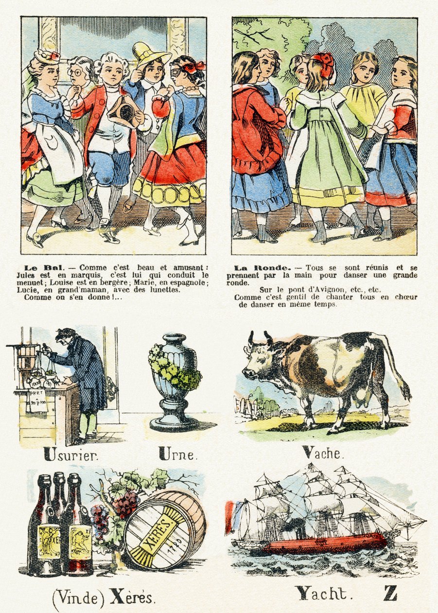 Strana 8 - le bal kostým, la ronde - Child Entertainment Alphabet c.1890 (litografie) od Unbekannt