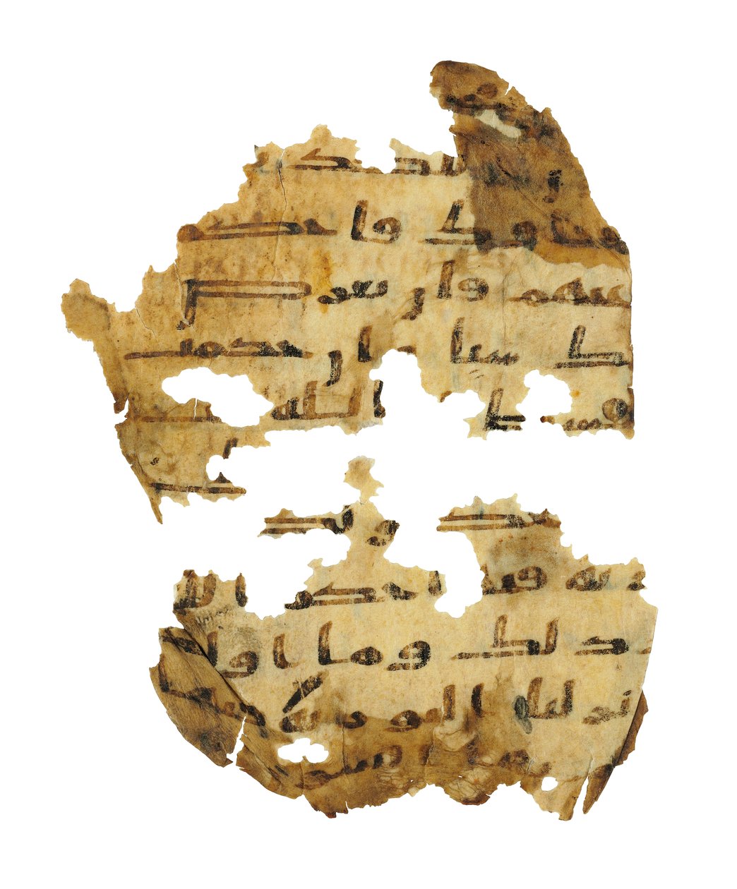 Stránka z nezaznamenaného koránského palimpsestu zkopírovaného na starší koptskou bibli, pravděpodobně Egypt, kolem 8. století (inkoust na pergamenu) od Unbekannt