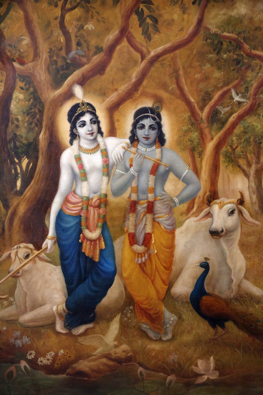 Obraz zobrazující hinduistického boha Krišnu stojícího vedle svého bratra Balarama. Indie od Unbekannt