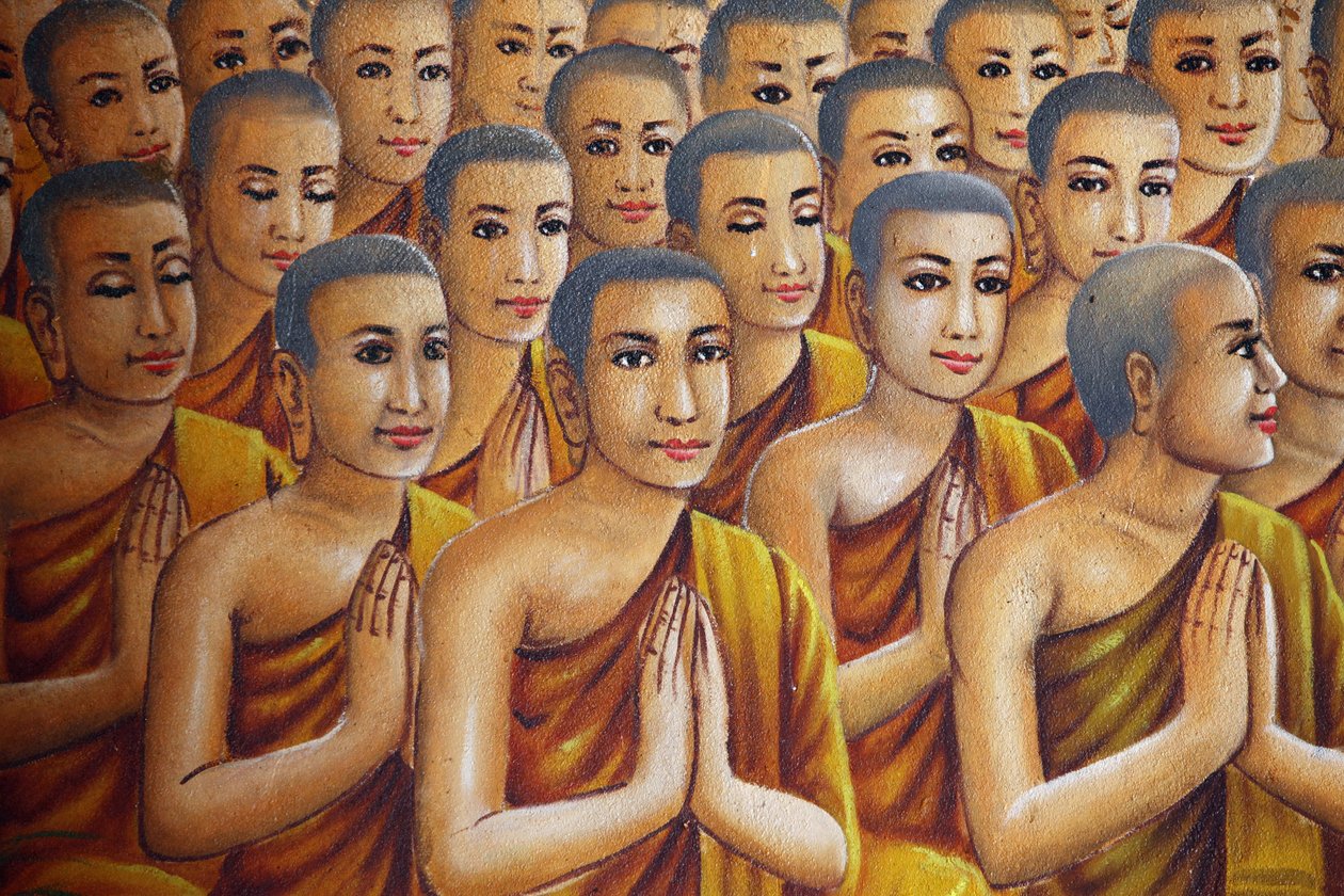 Malba zobrazující mnichy (naslouchající Buddhovi) Udong Cambodge od Unbekannt