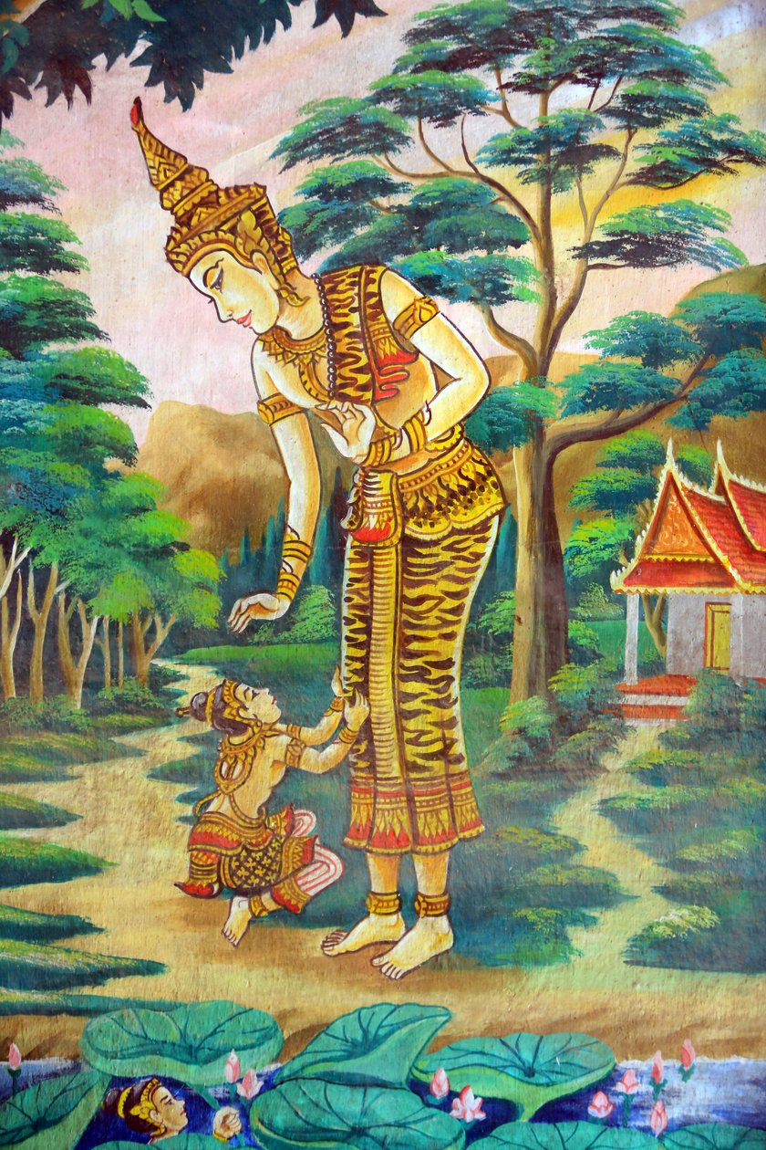 Obraz zobrazující životní příběh Buddhy Šákjamuniho. Wat Naxai. Vientiane. Laos, 20151106, Vientiane, Laos od Unbekannt