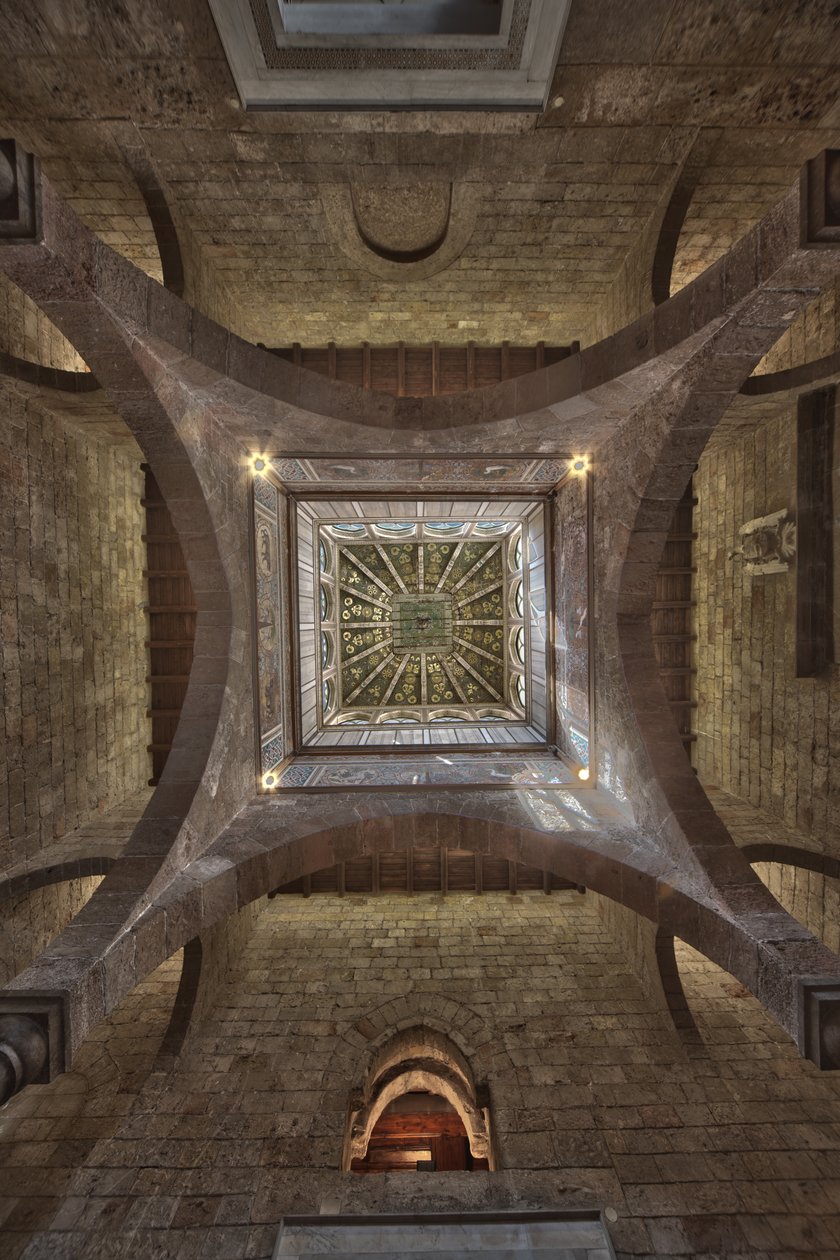Palermo, Královský palác nebo Palazzo dei Normanni (Palác Normanů), věž Joharia, místnost větrů: dřevěný vrchol s růží větrů (růže kompasu) uprostřed Zenithalský pohled od Unbekannter Künstler