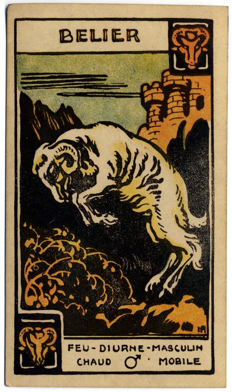 Paranormální. Astrologie. Beran (Beran). Astrologická karta od: Le Tarot Astrologique (Astrologický tarot), Georges Muchery, Francie od Unbekannter Künstler