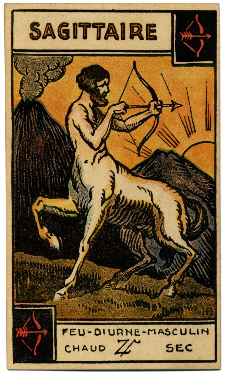 Paranormální. Astrologie. Střelec (Lučištník). Astrologická karta od: Le Tarot Astrologique (Astrologický tarot), Georges Muchery, Francie od Unbekannter Künstler