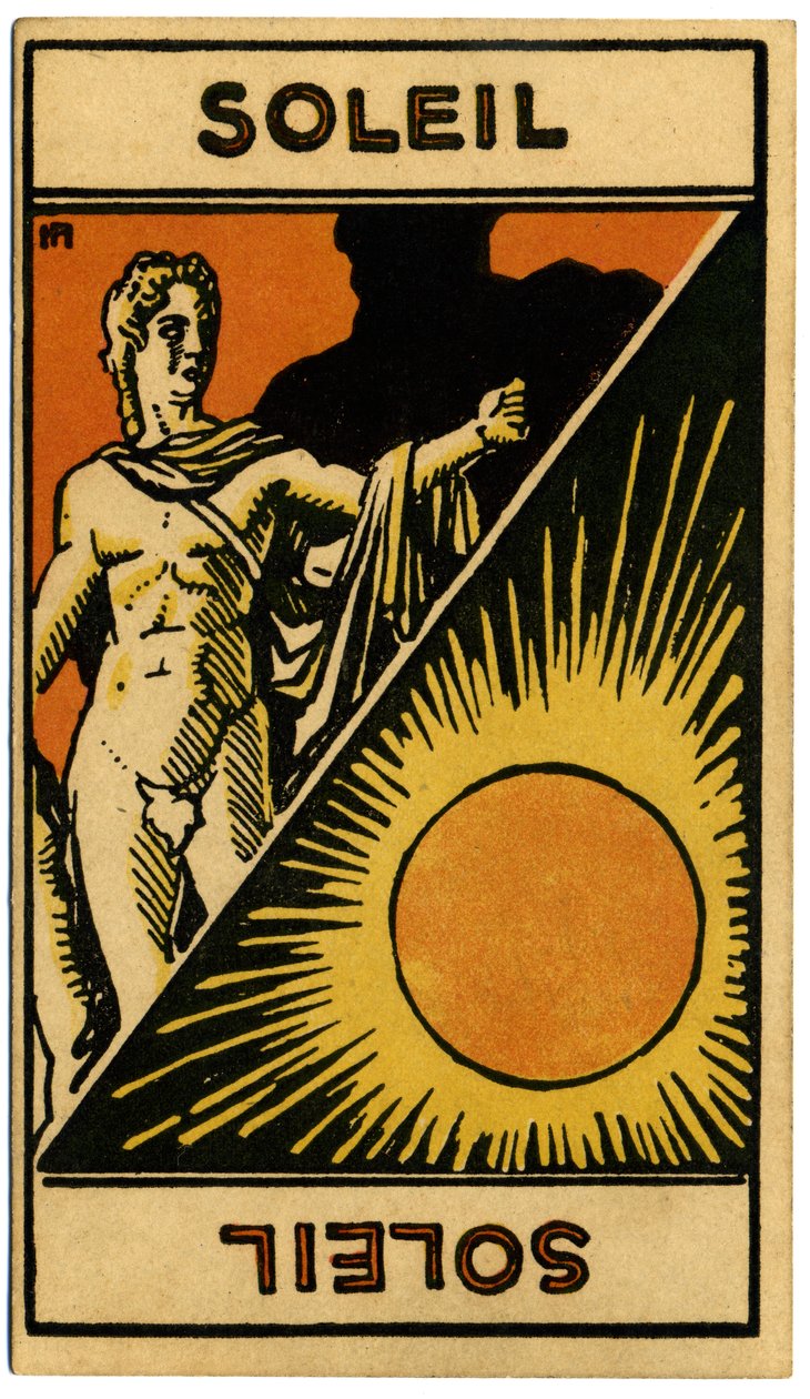 Paranormální. Astrologie. Slunce (hvězda). Astrologická karta od: Le Tarot Astrologique (Astrologický tarot), Georges Muchery, Francie od Unbekannter Künstler