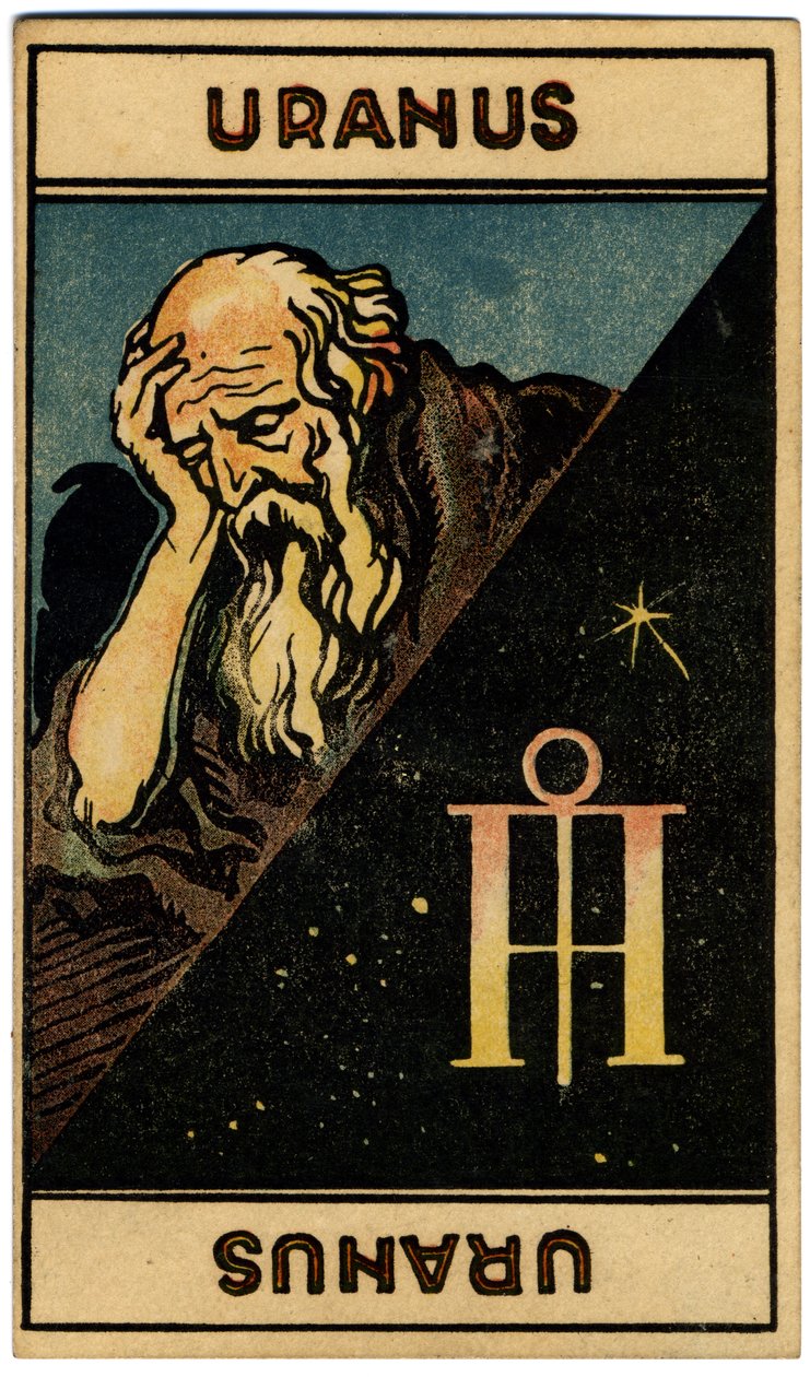 Paranormální. Astrologie. Uran (planeta). Astrologická karta od: Le Tarot Astrologique (Astrologický tarot), Georges Muchery, Francie od Unbekannter Künstler