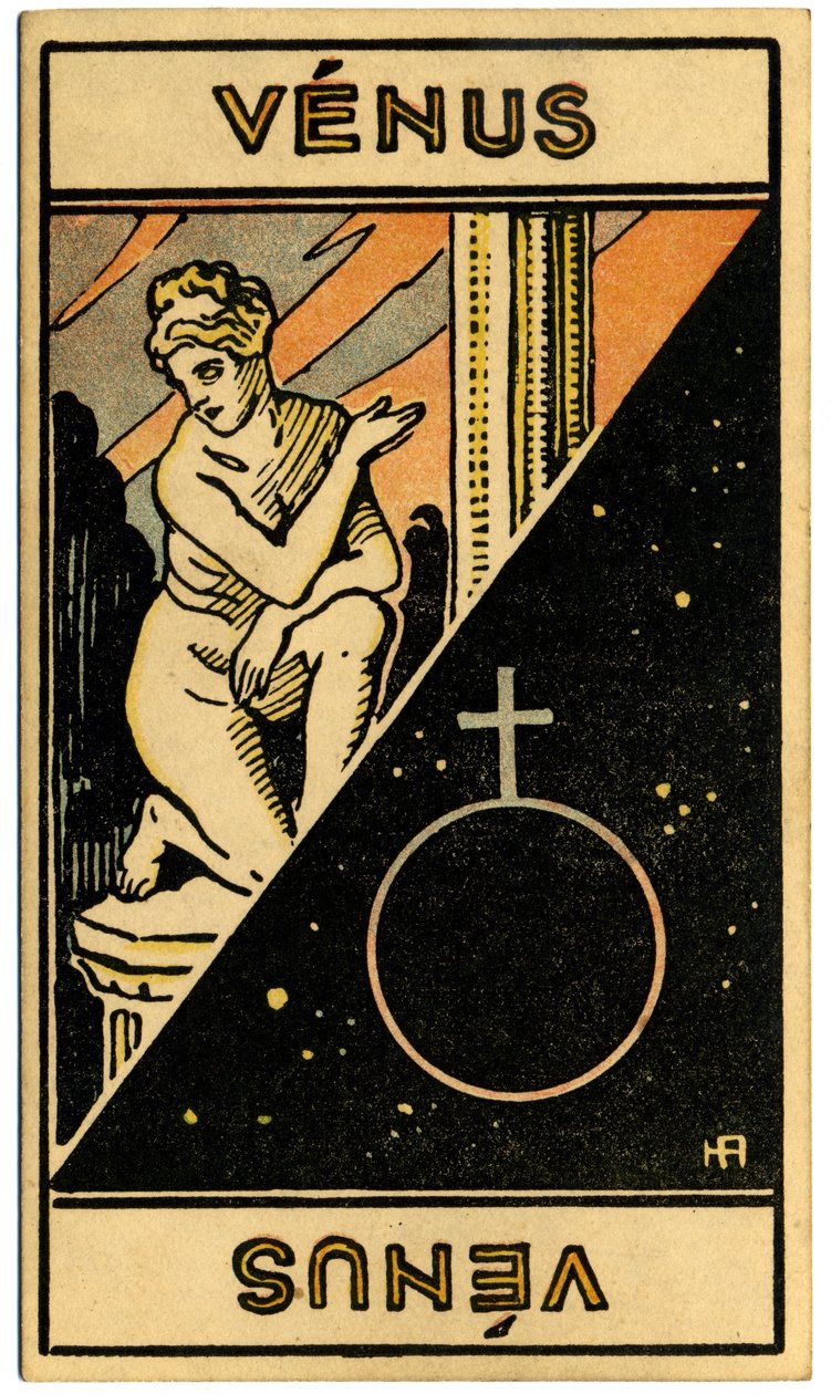 Paranormální. Astrologie. Venuše (planeta). Astrologická karta od: Le Tarot Astrologique (Astrologický tarot), Georges Muchery, Francie od Unbekannter Künstler