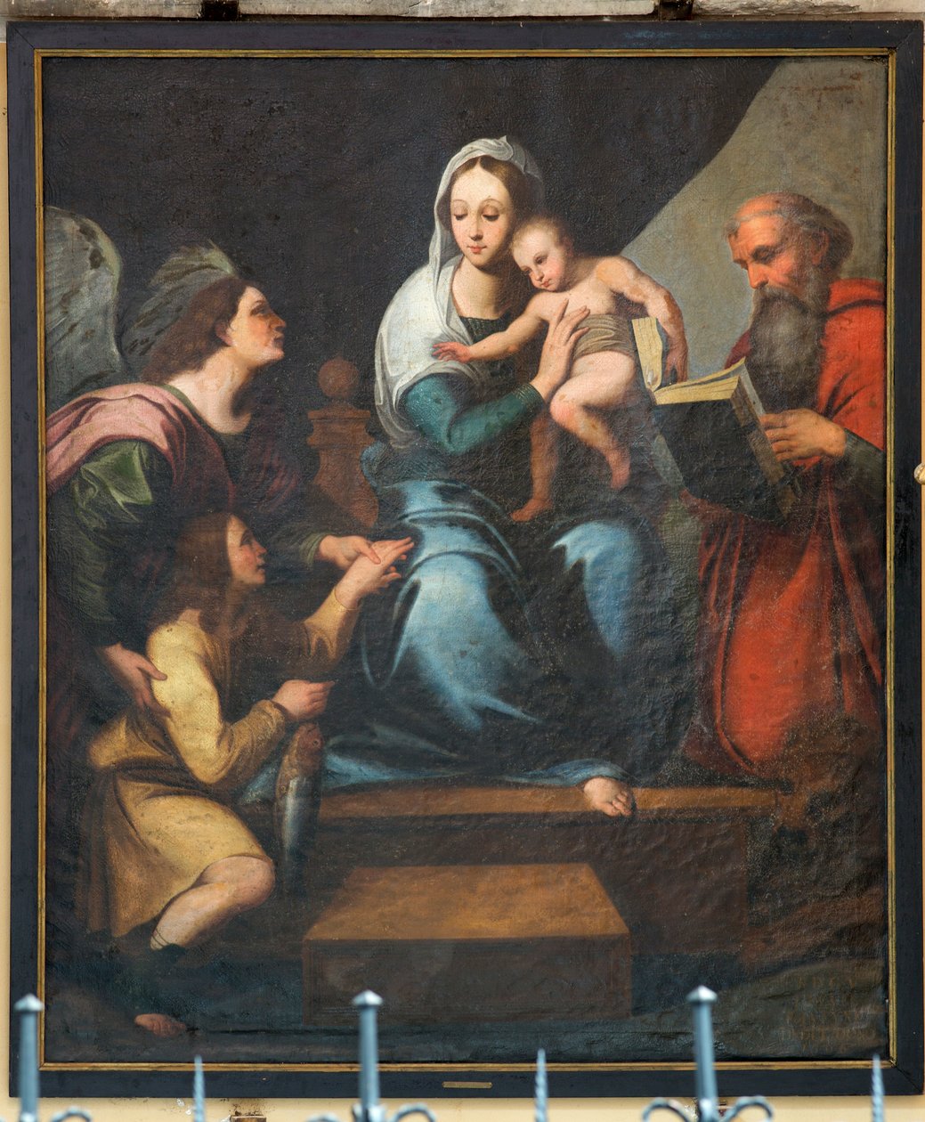 Farní kostel (kostel Panny Marie Pamele). Interiér. malování. Anonymní. Madonna (Madona s rybou, Tobiáš). Kopie Rafaela (?). od Unbekannter Künstler