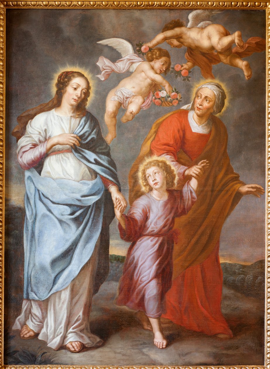 Farní kostel (Parochiale kerk Sint-Dionysius van Lede). Interiér. Severní ulička. Oltář. Malování. Svatá rodina. od Unbekannter Künstler