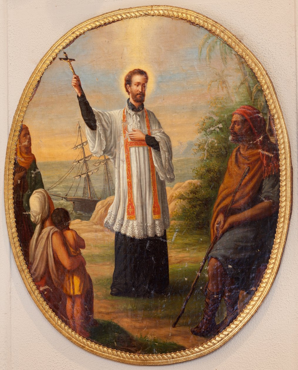 Farní kostel (Saint Dionysius of Lede Farní kostel). Interiér. Malba jako oválný medailon. Světec jako misionář. od Unbekannter Künstler