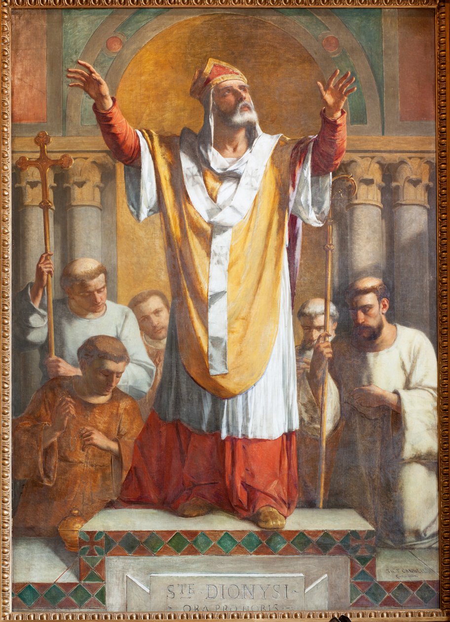 Farní kostel (Parochiale kerk Sint-Dionysius van Lede). Interiér. Jižní ulička. Oltář. Malování. Svatý Denis. Podepsán a datován 1854 ThEodore-Joseph Canneel. od Unbekannter Künstler