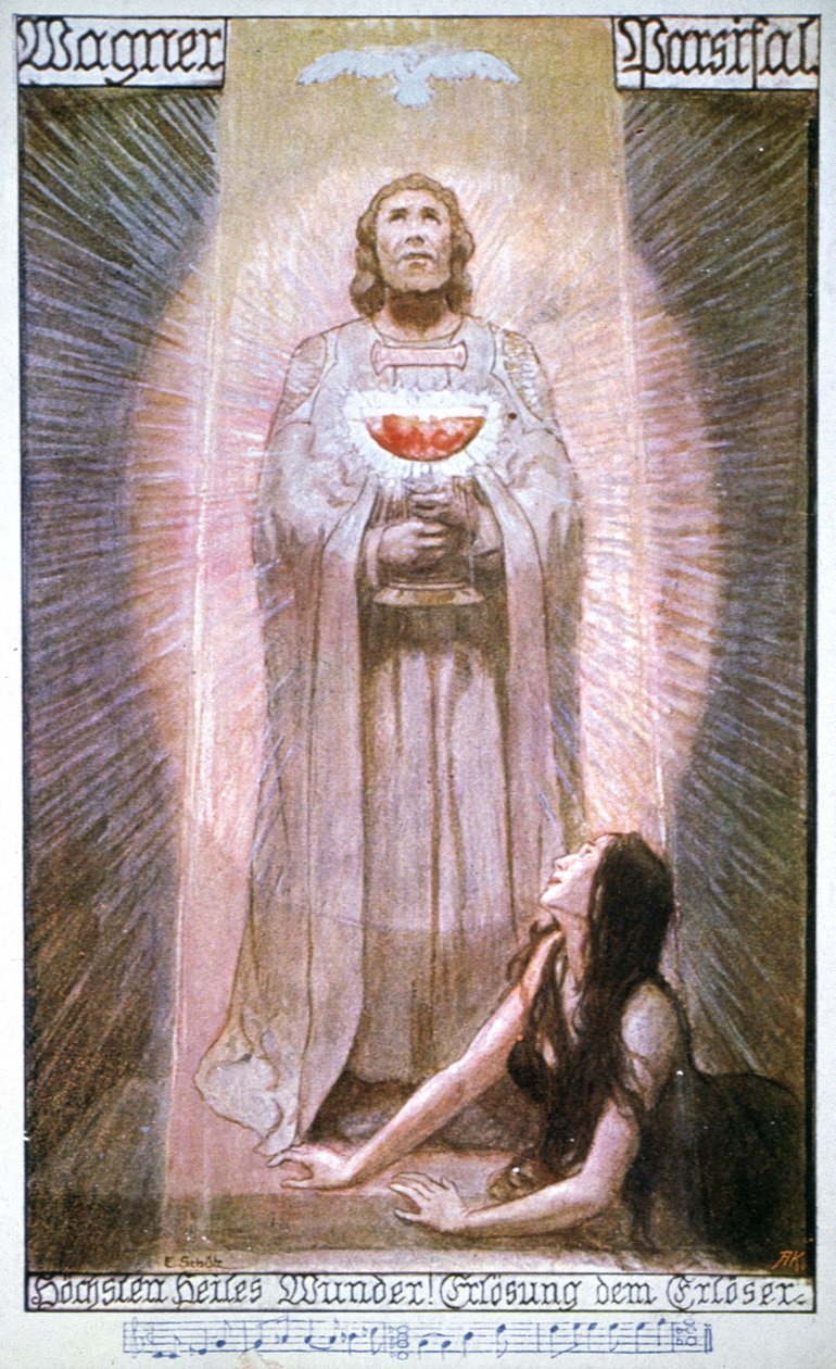 Parsifal s Graalem, umírající Kundry, počátek 20. století (pohlednice) od Unbekannter Künstler