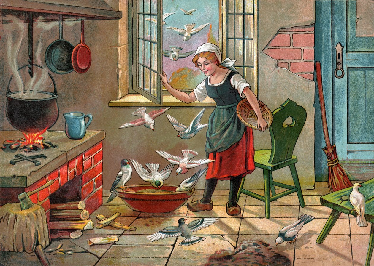 Selská dívka s holuby. (Ilustrace kolem roku 1920) od Unbekannter Künstler
