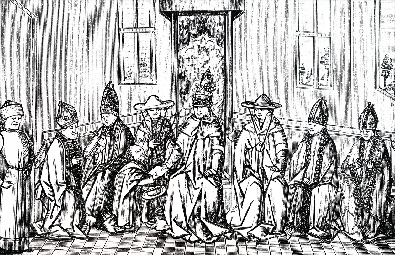 Petr poustevník, papež Urban II. a Simeon patriarcha jeruzalémský. od Unbekannt