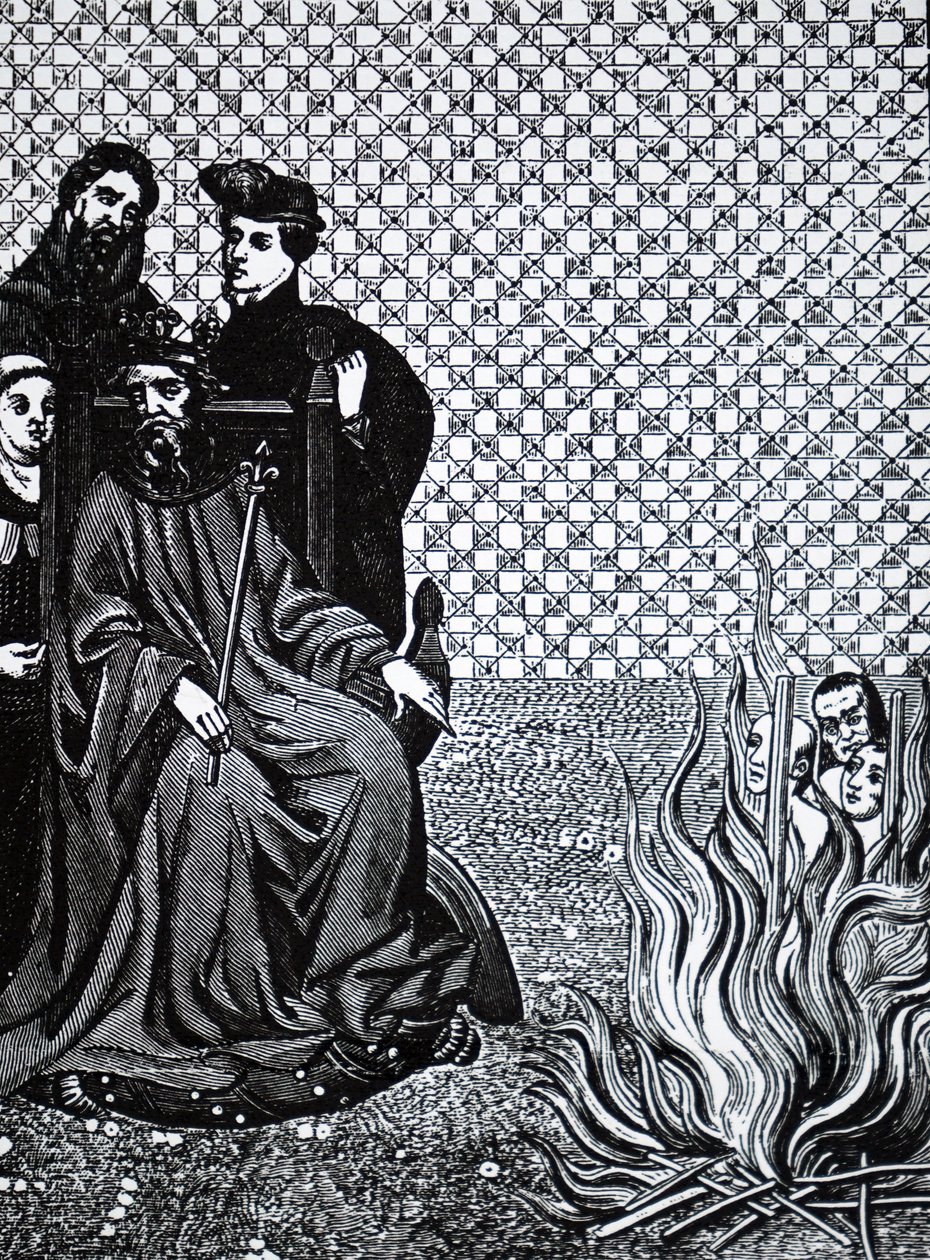 Francouzský Filip II. odsuzující žáky francouzského teologa Amauryho. od Unbekannt