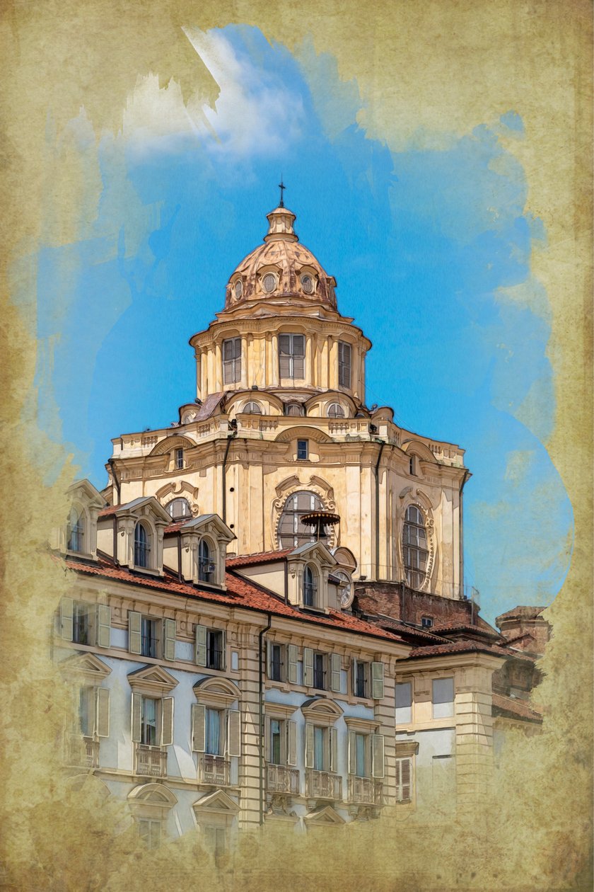 Piazza Castello: kostel San Lorenzo, Turín, Piemont, Itálie (manipulovaná fotografie) od Unbekannt