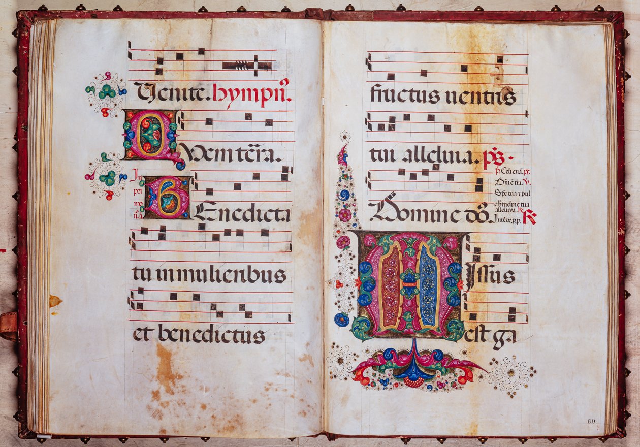 Knihovna Piccolomini: sborová kniha, cod.13.O, násl. 59v-60r s „foliovanou iniciálou“, od Venturino Mercati. od Unbekannter Künstler