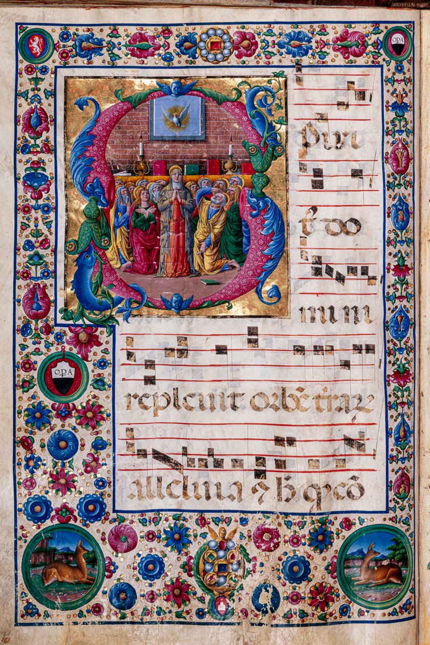 Knihovna Piccolomini: sborová kniha, treska. 23,8, násl. 100v s „The Pentecost“, od Girolamo da Cremona. od Unbekannter Künstler