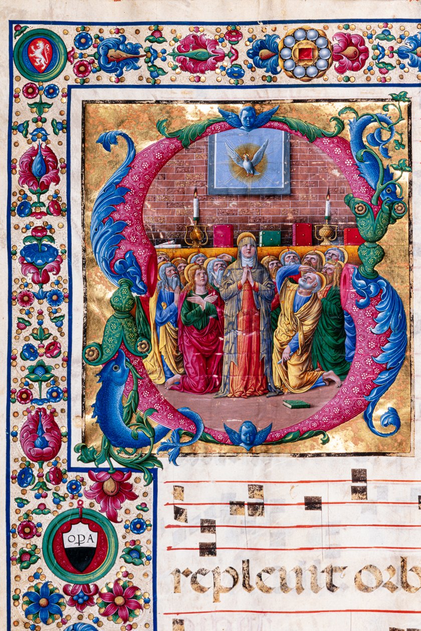 Knihovna Piccolomini: sborová kniha, treska. 23,8, násl. 100v s „The Pentecost“, od Girolamo da Cremona. Detail. od Unbekannter Künstler