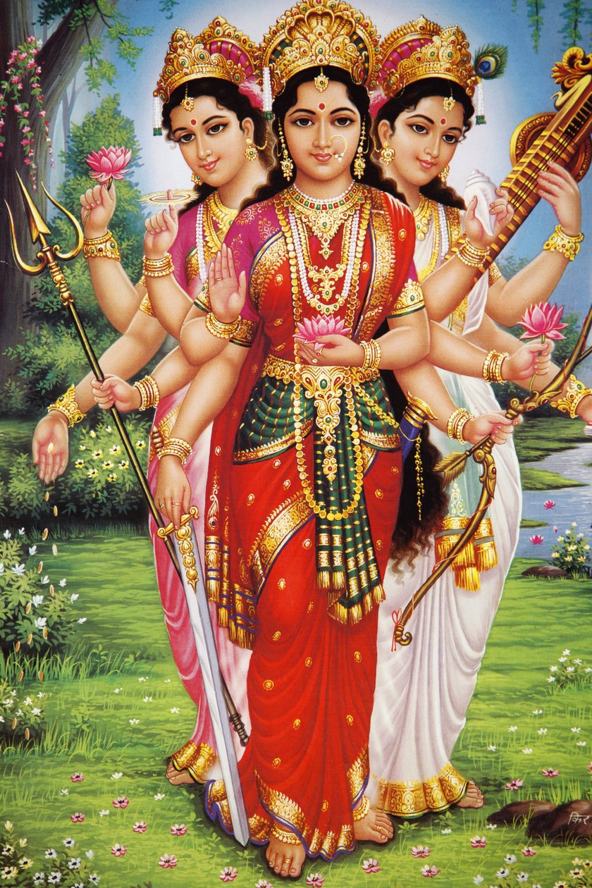 Obrázek hinduistických bohyní Parvati, Lakshmi a Saraswati Indie od Unbekannt