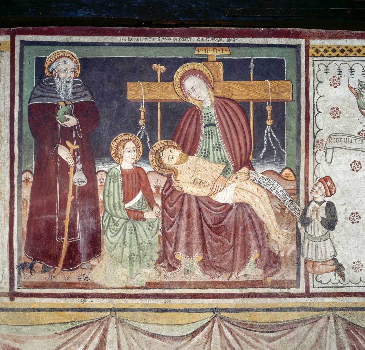 Pieta s opatem svatého Antonína, freska, muzeum Homo Salvadego, Sacco, Cosio Valtellino, Lombardie, Itálie od Benjamin Baud