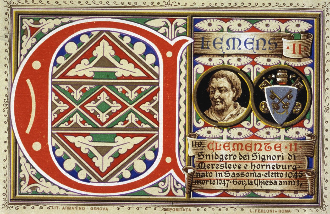 Papež Klement II (1046-1047). Chromolitografie z roku 1903. od Unbekannter Künstler