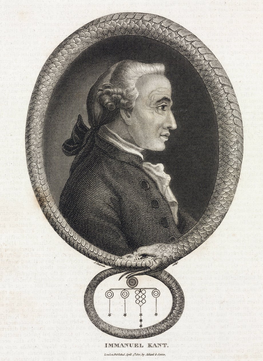 Portrét filozofa Emmanuela Kanta (1724-1804), v kádru ve formě hada, který je ve frontě od Unbekannt