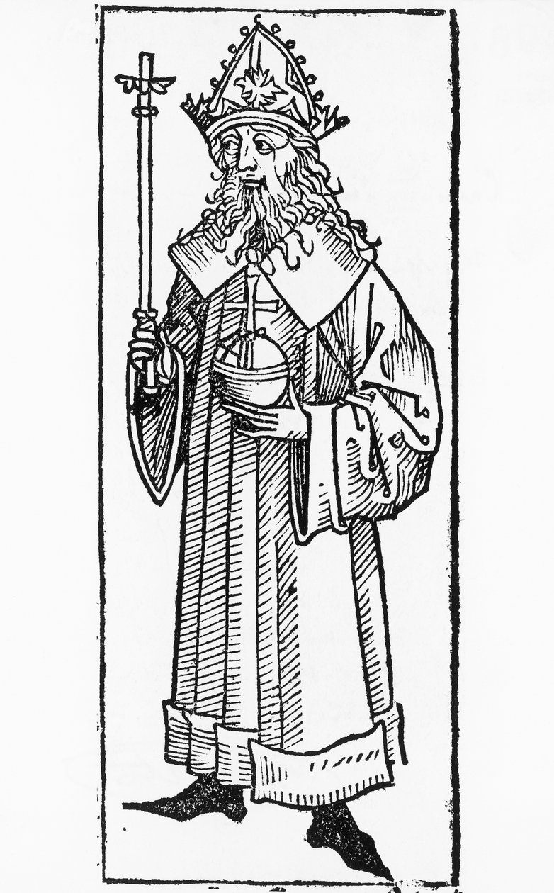 Portrét Karla IV. Lucemburského (1316-1378), německého krále a krále českého (jako Karel) v letech 1346 až 1378 a císaře Svaté říše římské v letech 1355 až 1378, dřevoryt od William M. Timlin
