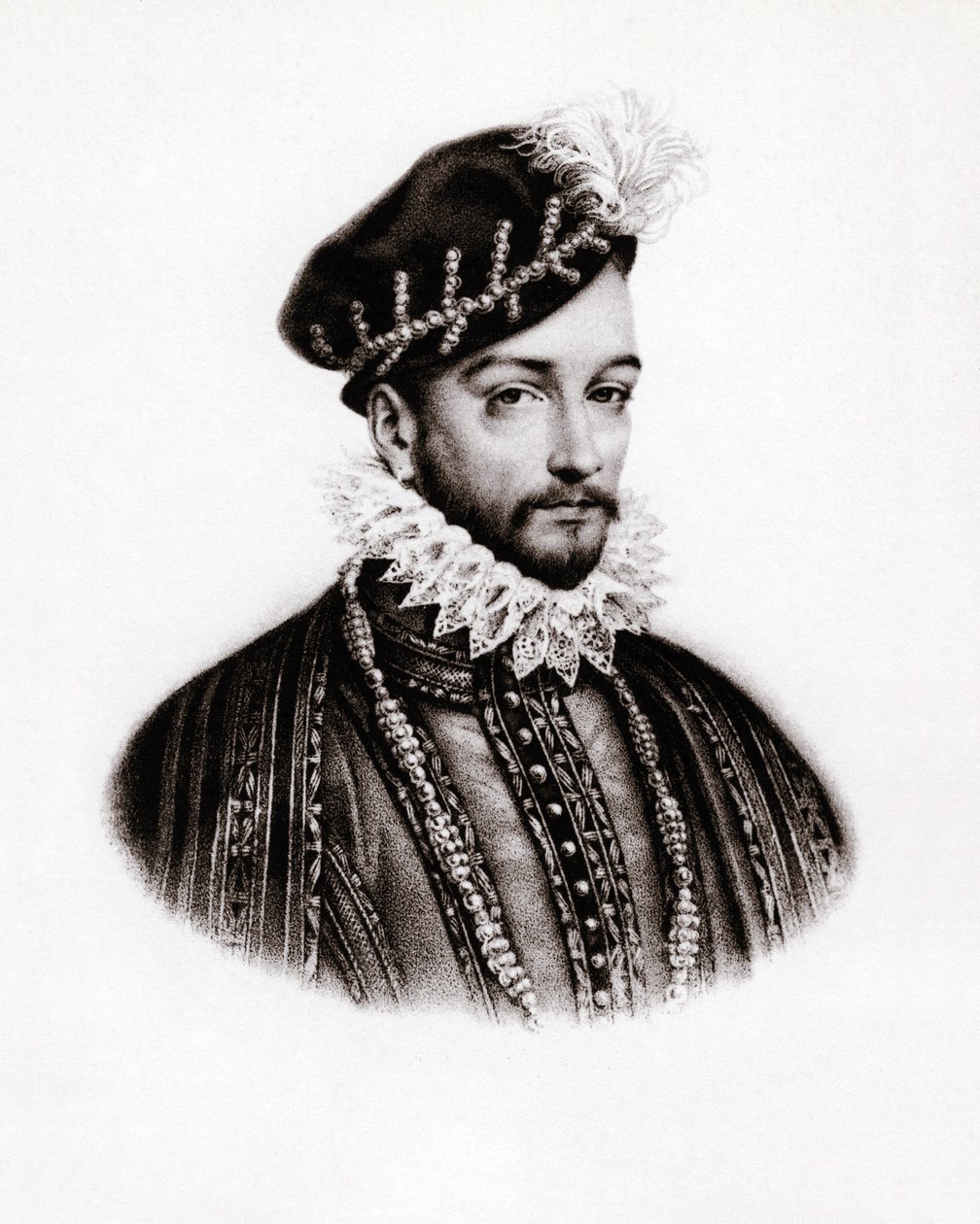 Portrét francouzského krále Karla IX (1560-1574), rytina, sd. od Unbekannter Künstler