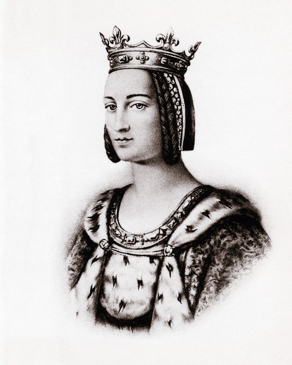 Portrét francouzské královny Charlotty Savojské (1445-1483), rytina, sd. od Unbekannter Künstler