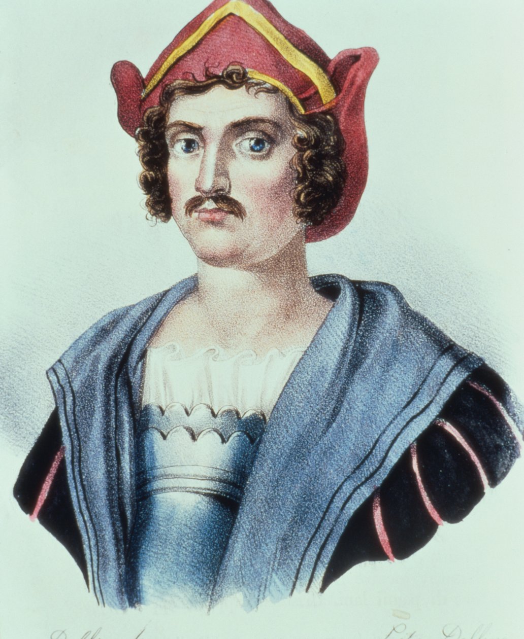 Portrét Kryštofa Kolumba (1441-1506), Dolfino (litografie) od Unbekannter Künstler
