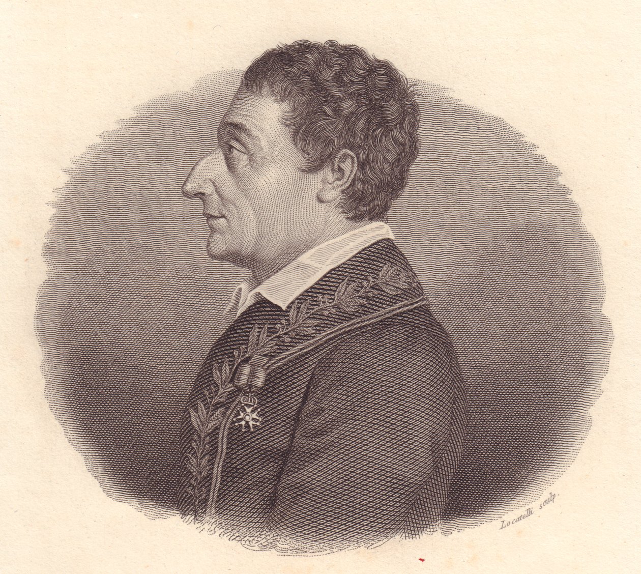 Portrét italského matematika a astronoma Josepha-Louise Lagrange, nebo Giuseppe Lodovico Lagrangia (1736-1813), mědirytina od Locatelliho z medaile od William M. Timlin