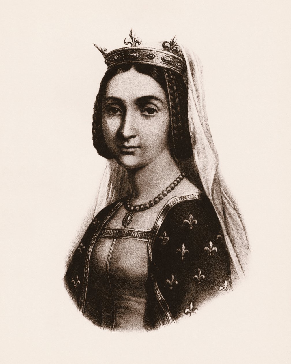 Portrét Johanky Francouzské nebo Valois (1464-1505), královny Francie. rytina od Unbekannter Künstler