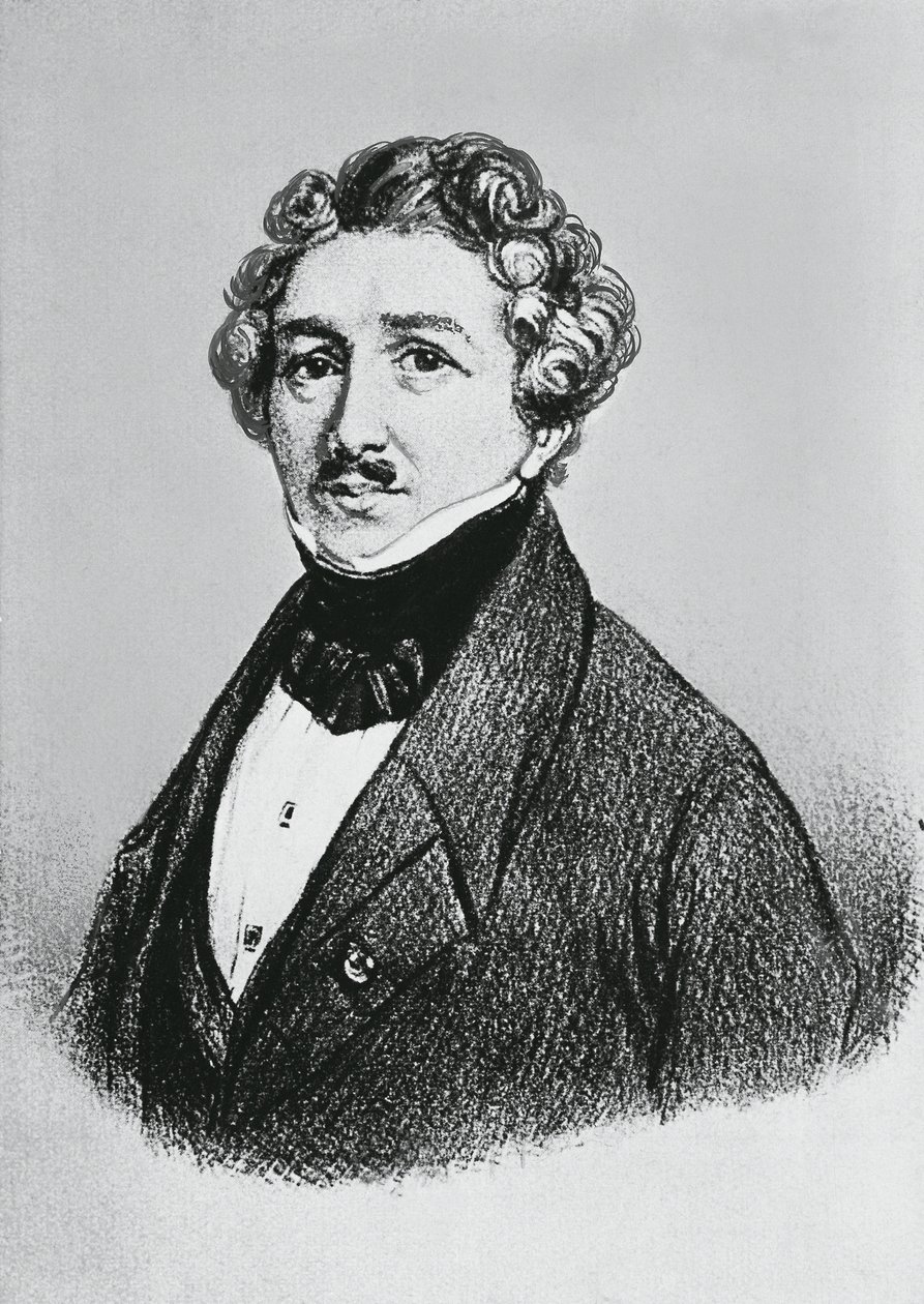Portrét Louis-Jacques-Mande Daguerre (1787-1851), francouzský umělec, fyzik a chemik, uznávaný pro svůj vynález daguerrotypního procesu fotografie od William M. Timlin