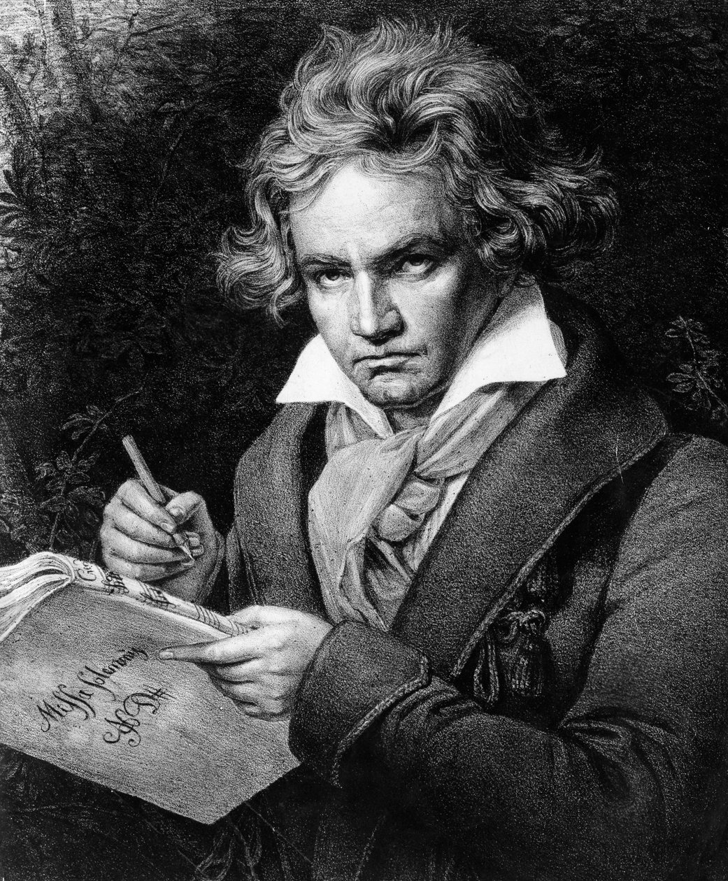 Portrét Ludwiga van Beethovena (1770-1827), německého hudebníka, komponujícího Missu solemnis, podle obrazu Karla Josepha Stielera (1781-1858) od Unbekannter Künstler