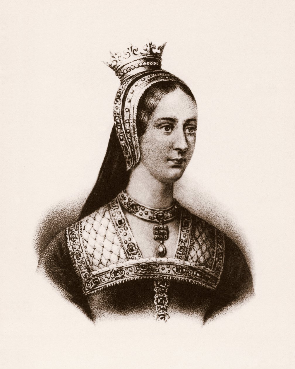 Portrét Marie Iere Anglické (nebo Marie Tudorovny) (1497-1534), královny Francie, rytina, sd. od Unbekannter Künstler