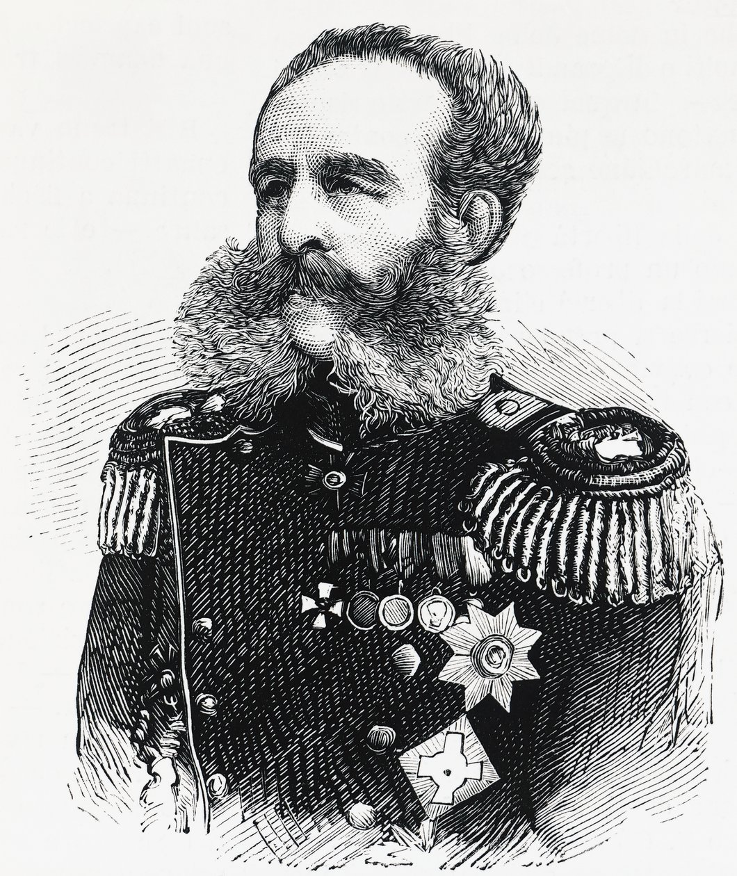 Portrét prince Dmitrije Ivanoviče Svjatopolka-Mirského (1825-1899), ruského generála, rytina od William M. Timlin
