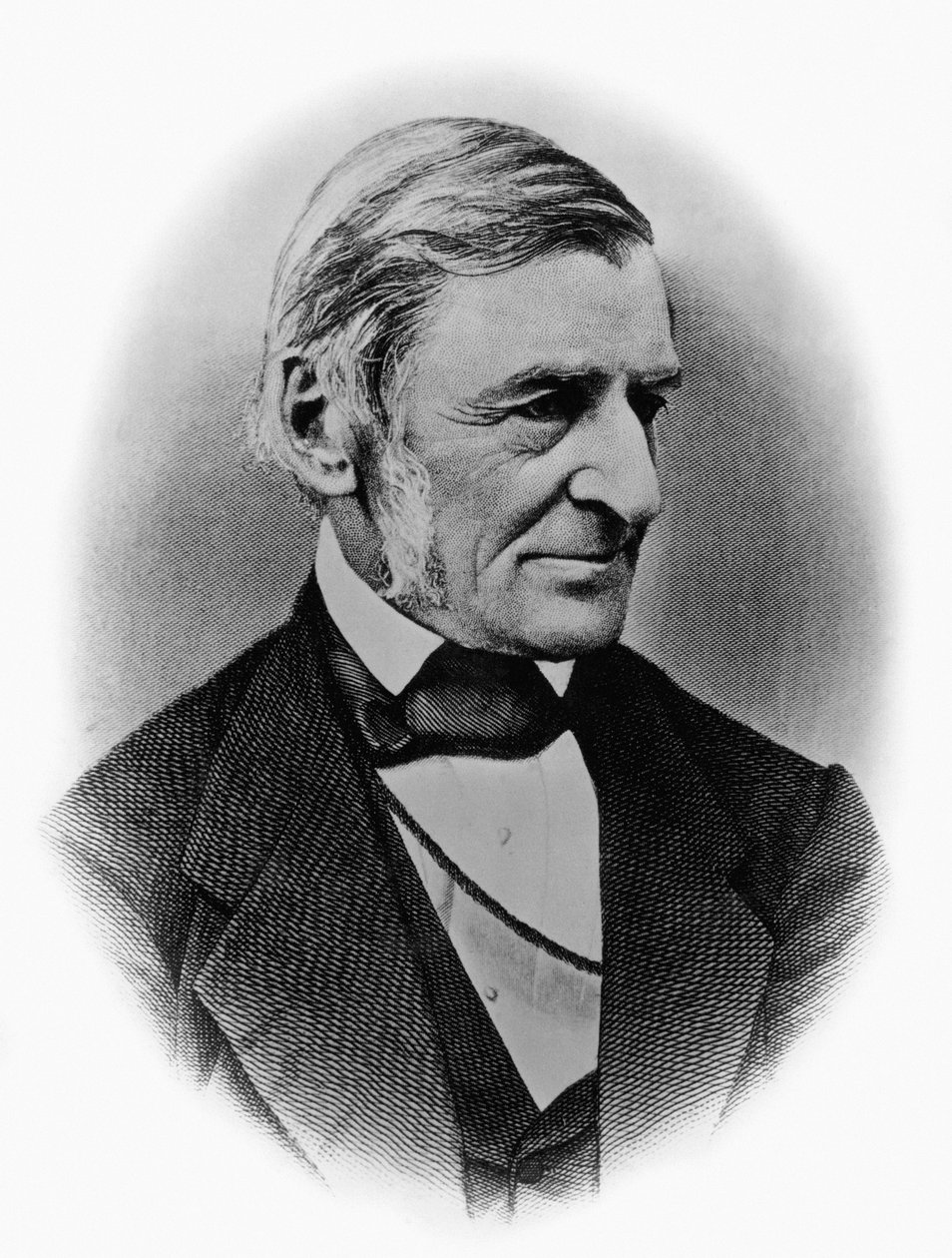 Portrét Ralpha Walda Emersona (1803-1882), amerického filozofa, básníka, spisovatele, esejisty a jednoho ze zakladatelů transcendentalistického hnutí, rytina za fotografií od William M. Timlin