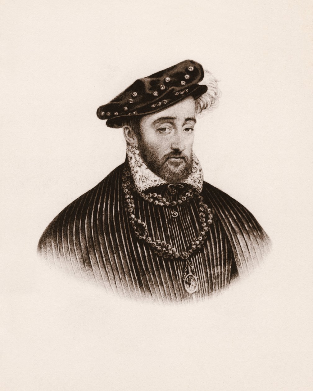 Portrét francouzského krále Jindřicha II (1519-1559) Rytina z 19. století od Unbekannter Künstler