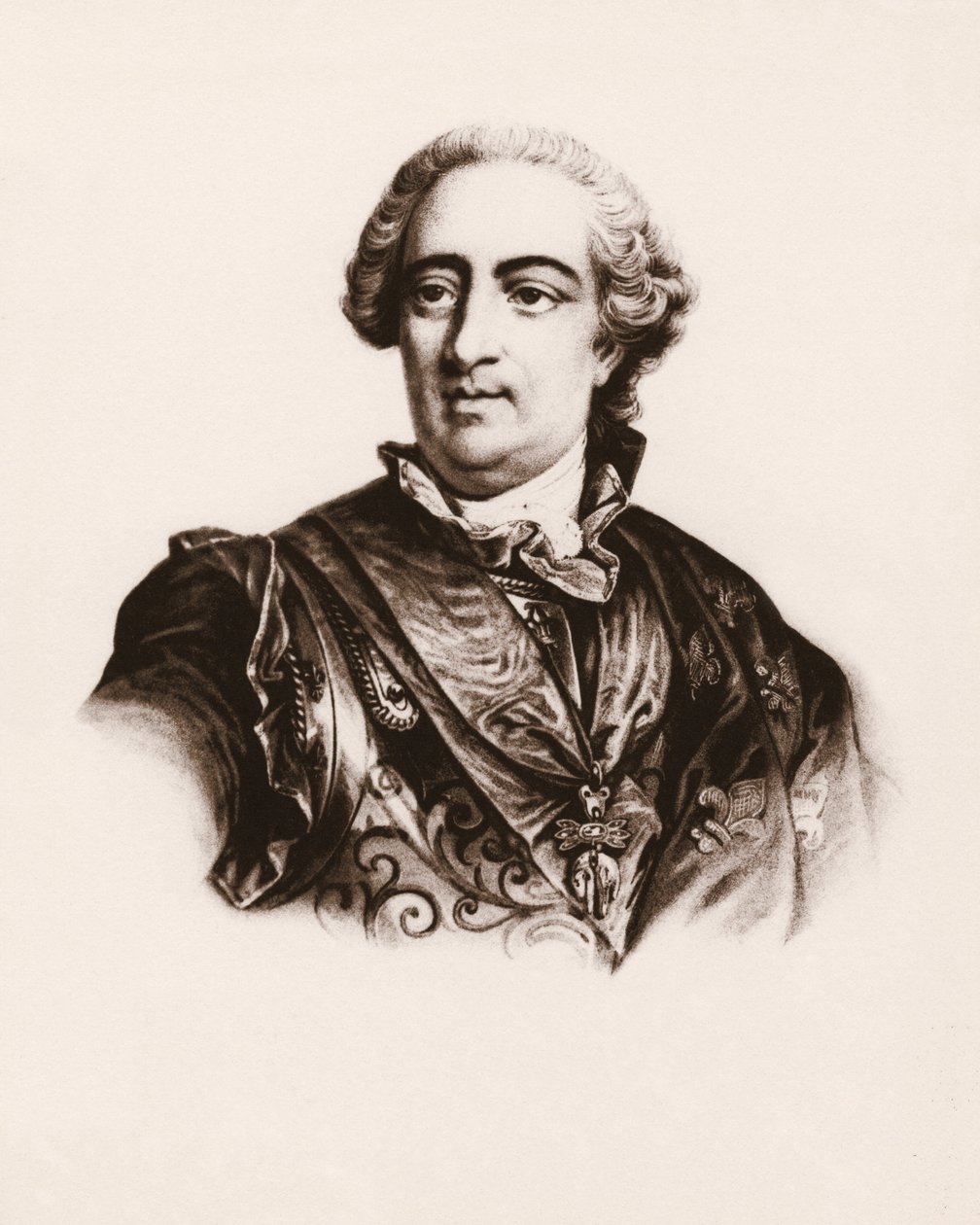 Portrét francouzského krále Ludvíka XV (1710-1774) Rytina z 19. století od Unbekannter Künstler