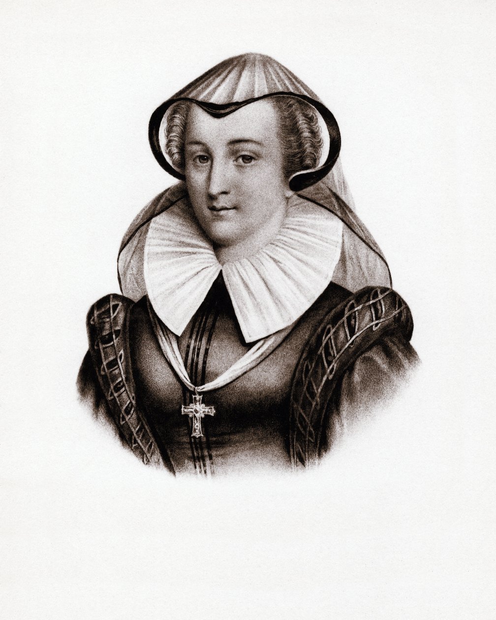Portrét francouzské královny Marie Stuartovny (Marie Iere Skotské) (1542-1587). Rytina z 19. století od Unbekannter Künstler
