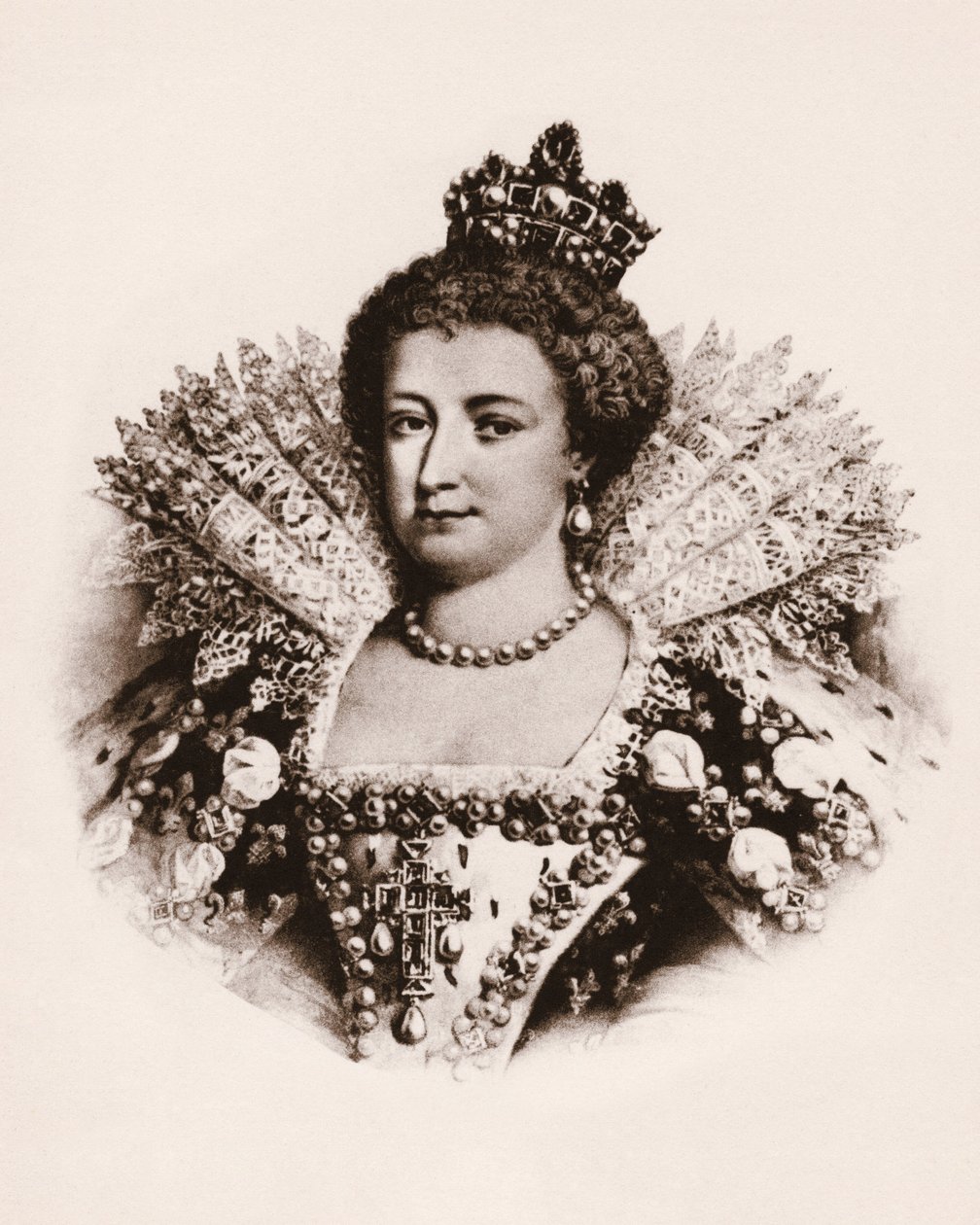 Portrét francouzské královny Marie de Medicis (1576-1642) Rytina z 19. století od Unbekannter Künstler