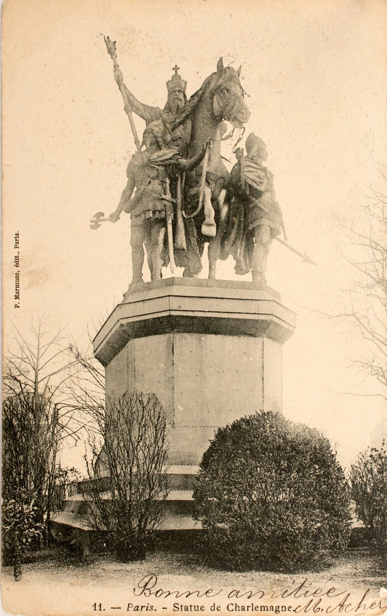Pohlednice/Socha Karla Velikého/Paříž/Seina/Ile de France/Francie od William M. Timlin