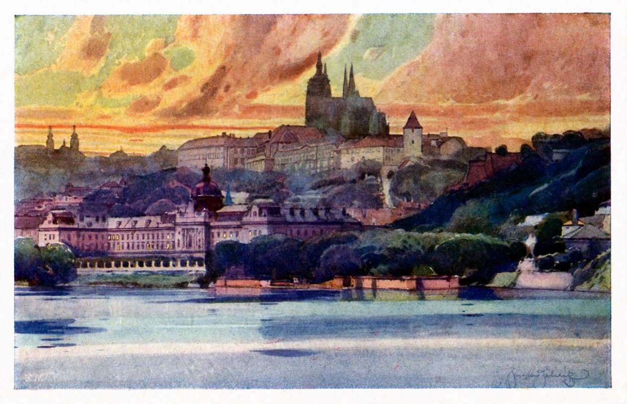 Praha: Hrad a Strakova akademie od Unbekannter Künstler