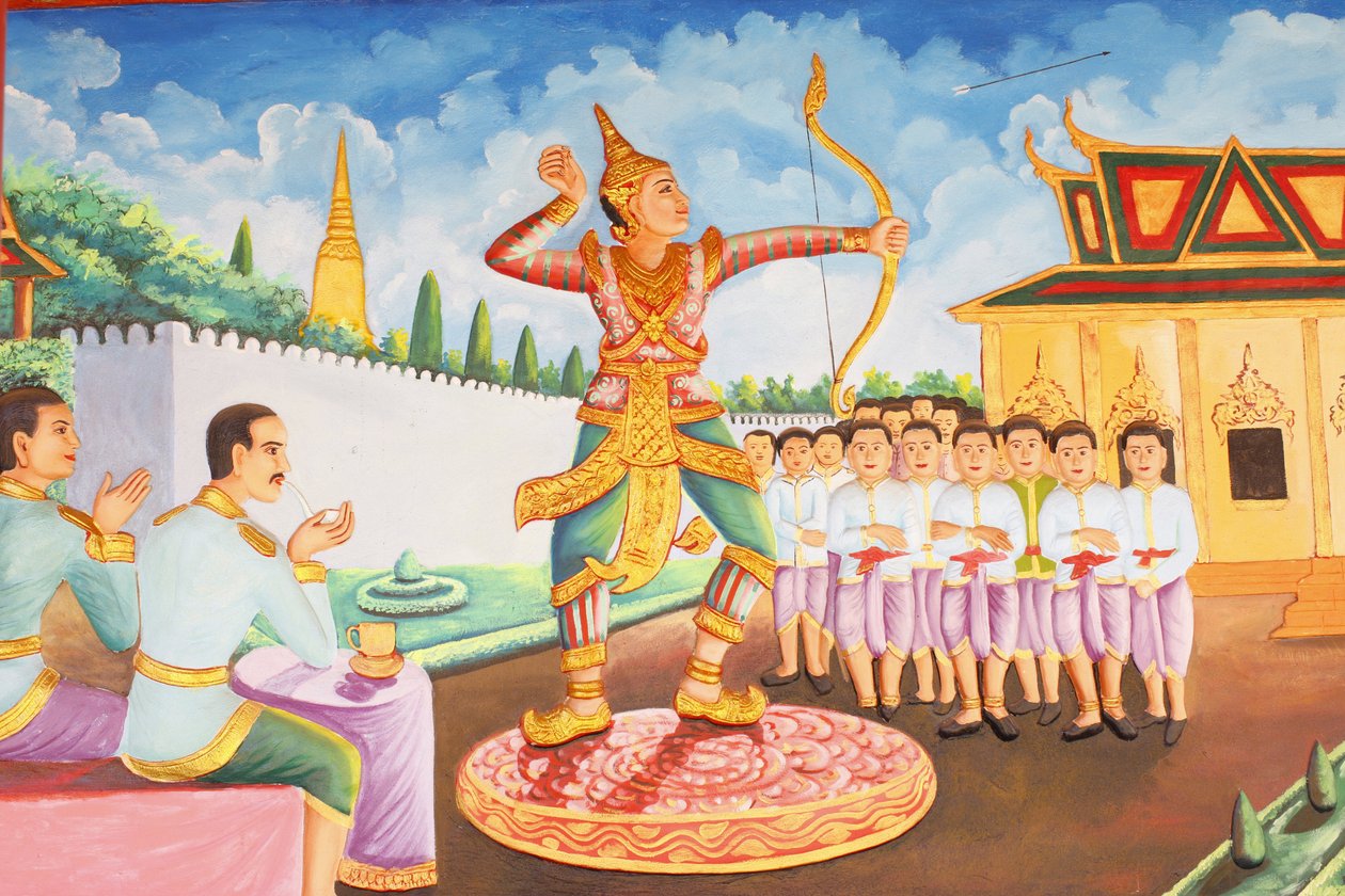 Klášter Preah Prom Rath Život Buddhy Princ Siddhartha Gautama se stal šampionem v šermu, zápase a lukostřelbě, Siem Reap, Kambodža od Unbekannt
