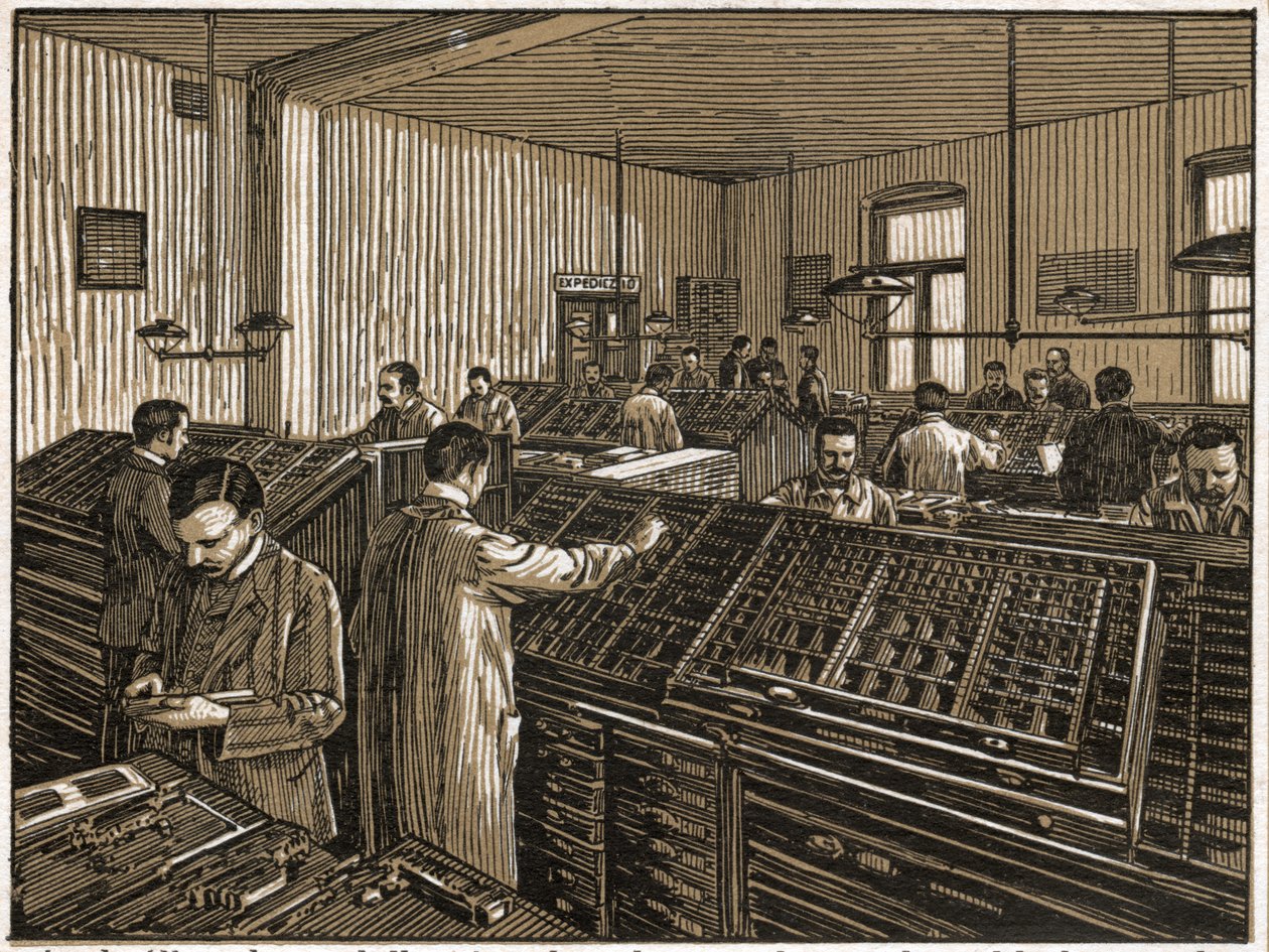 Tiskárna v Budapešti. (rytina, cca 1910) od Unbekannter Künstler