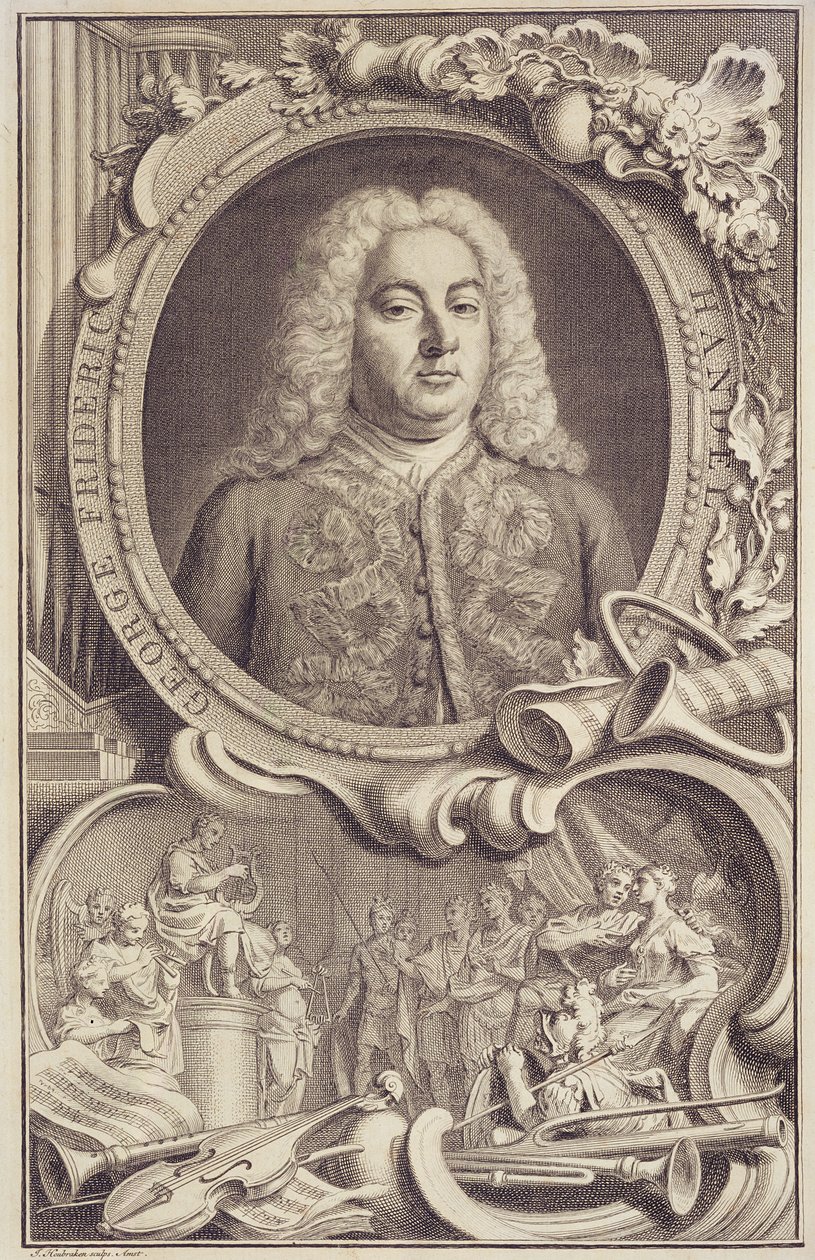 RM 7.f.5 George Frederick Handel (1685-1759), frontispice k „Izrael v Egyptě“, vyryl Jacobus Houbraken (1698-1780) od Unbekannter Künstler