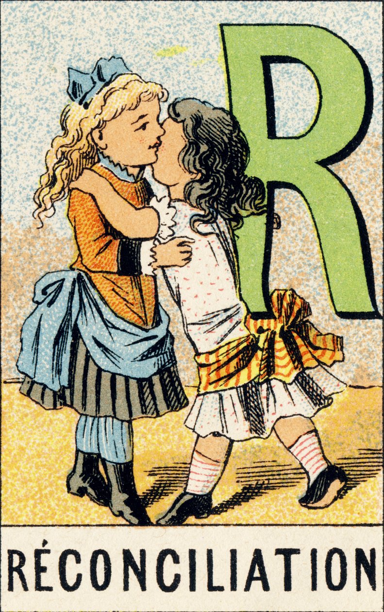 A: Reconciliation - Rytina převzatá z ABCD malých dívek. Pellerin & Cie, tiskárna-nakladatel, Epinal, kolem roku 1890. Serie A. Rozměry: 19 x 13,5 cm. od Unbekannt