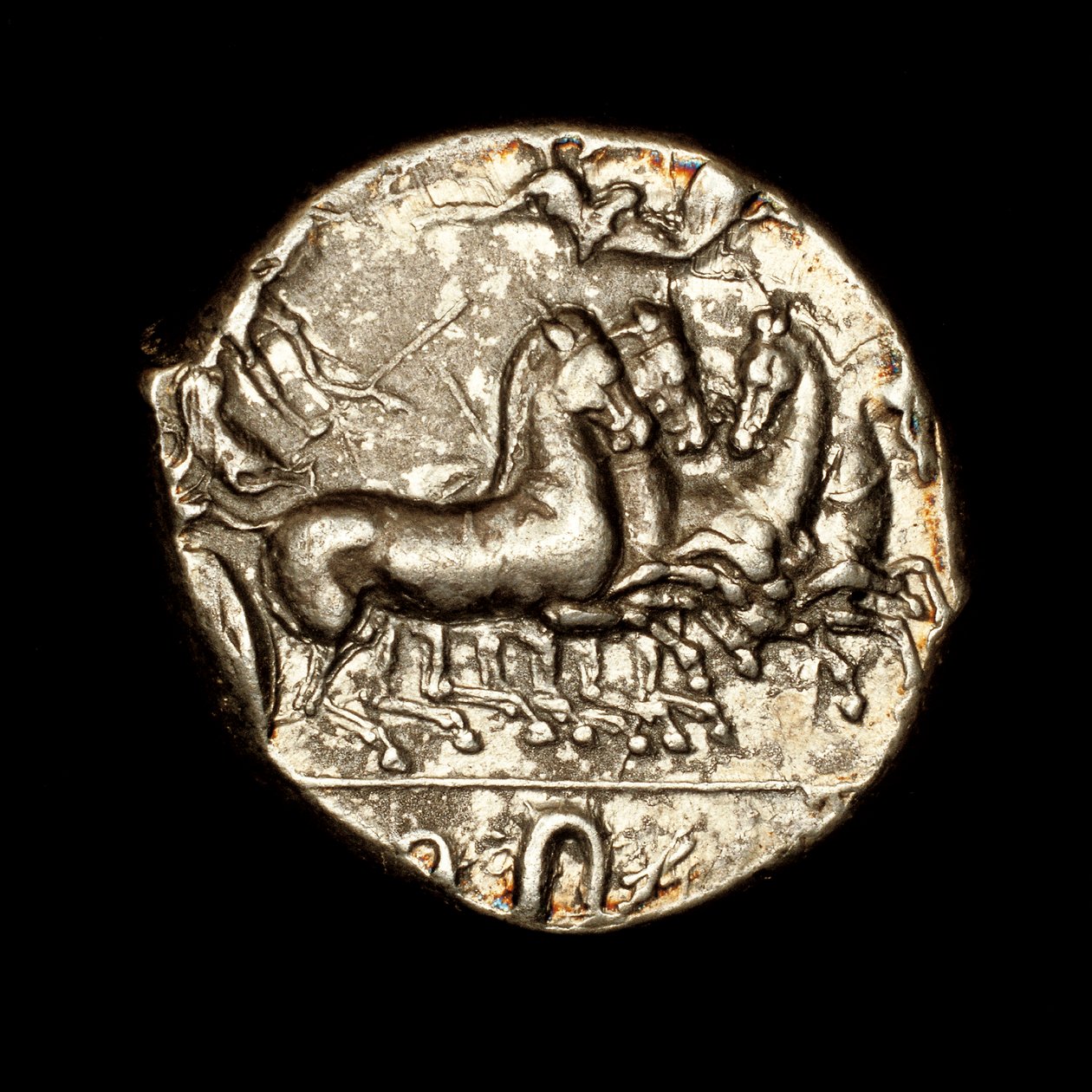 Vzácná starořecká mince, Syrakusy, stříbrná tetradrachma, Niké korunující vítězného vozataje s vavřínovým věncem kolem roku 450 př. n. l. (foto) od Unbekannter Künstler